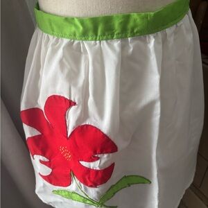 60’s Vintage Kitchen Apron Red Flower Design Green Trim Final Sale